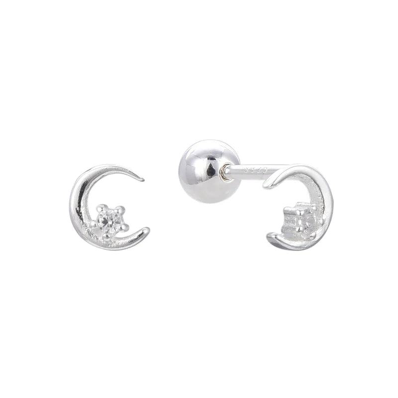 Zarcillos de Rosca Luna y Estrella en Plata 925