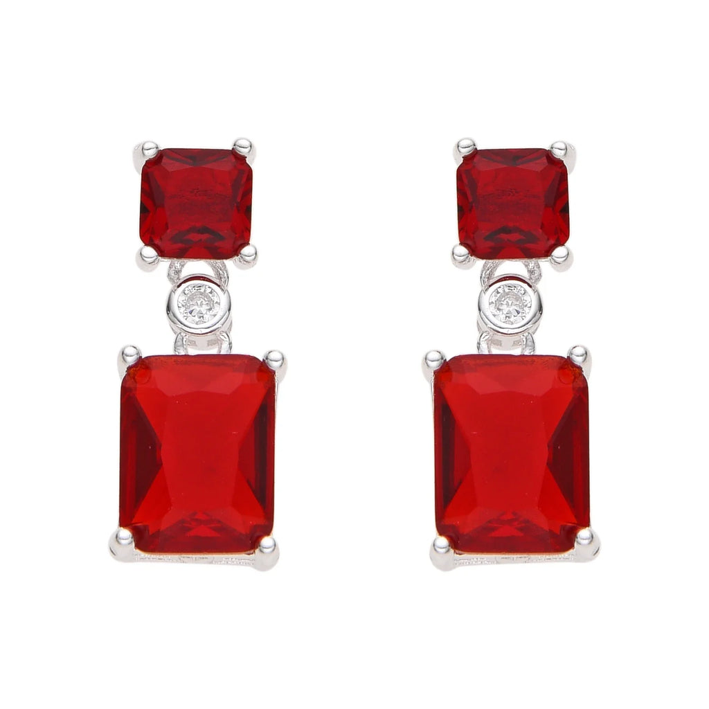 Zarcillos Cuadrados Rojo en Plata 925