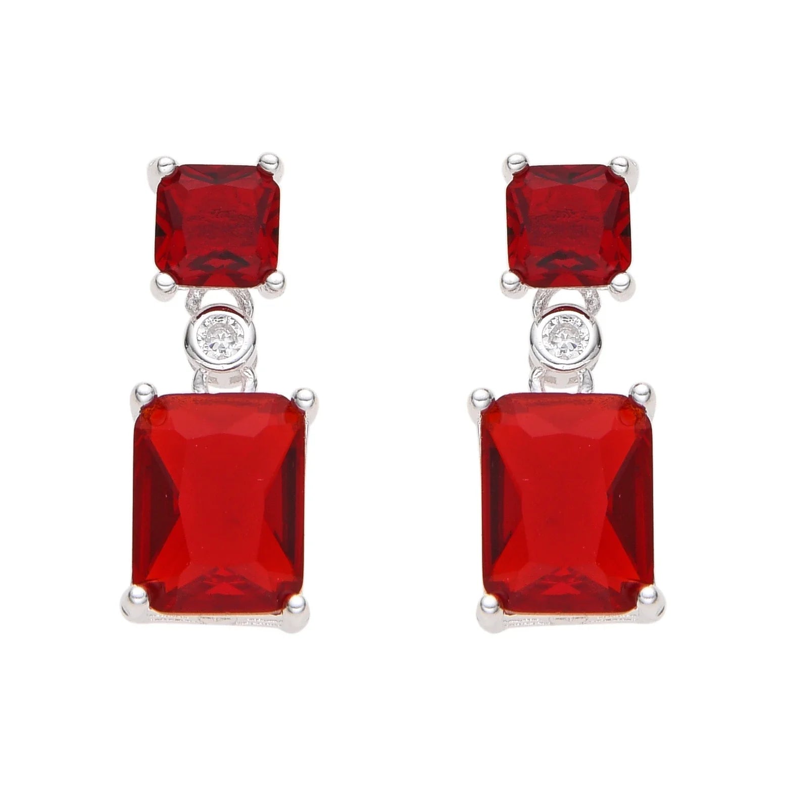 Zarcillos Cuadrados Rojo en Plata 925