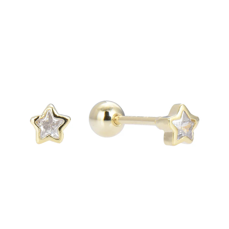 Zarcillos de Rosca de Estrella en Plata 925 con Baño de Oro