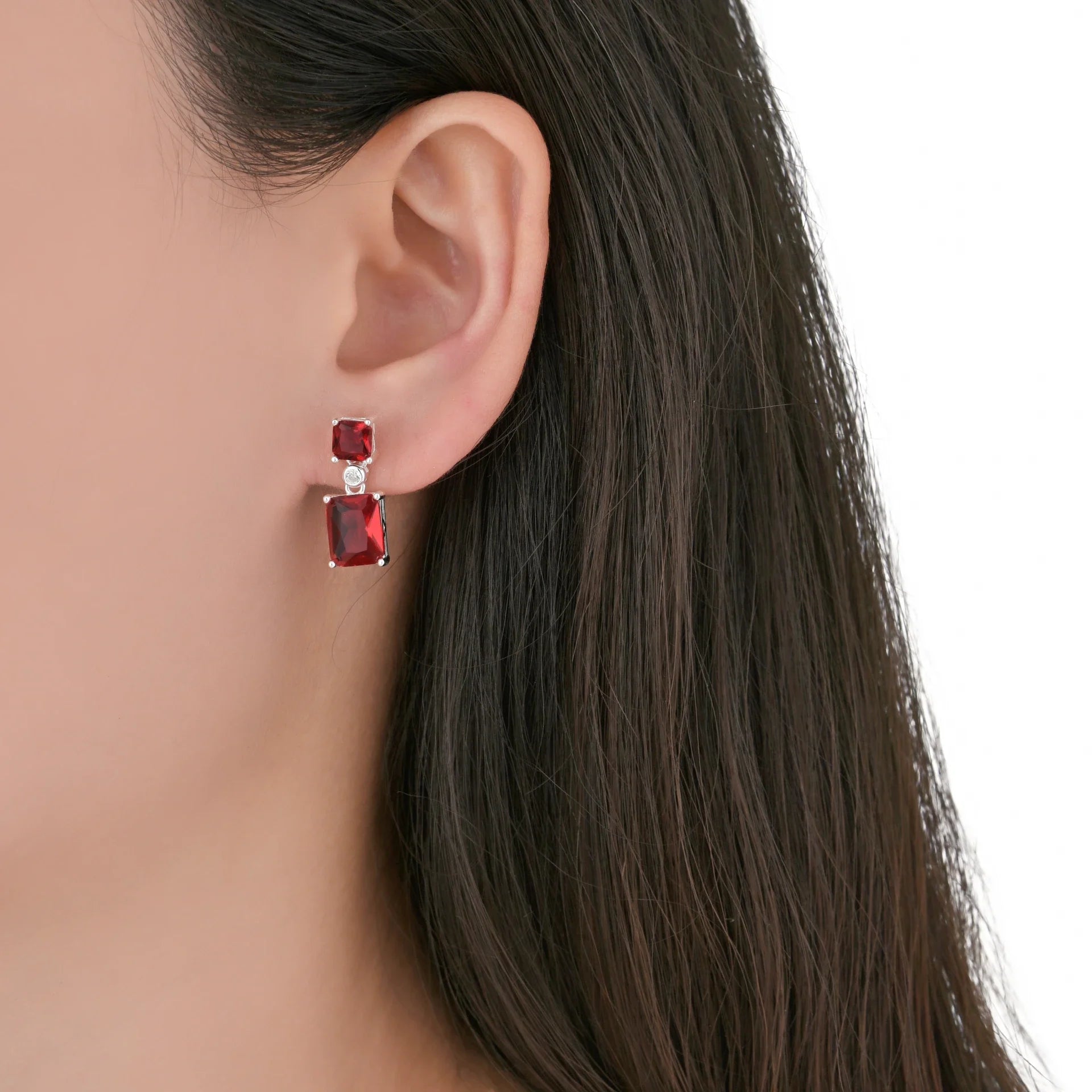 Zarcillos Cuadrados Rojo en Plata 925