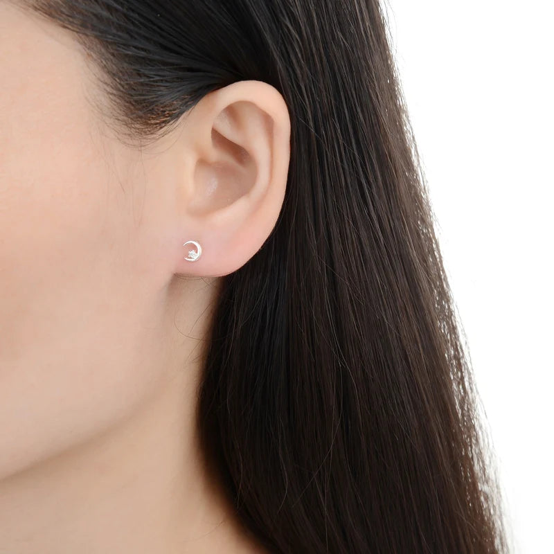 Zarcillos de Rosca Luna y Estrella en Plata 925