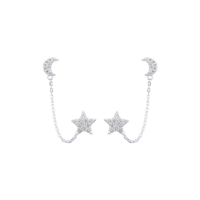 Zarcillos Dobles de Estrella y Luna en Plata 925