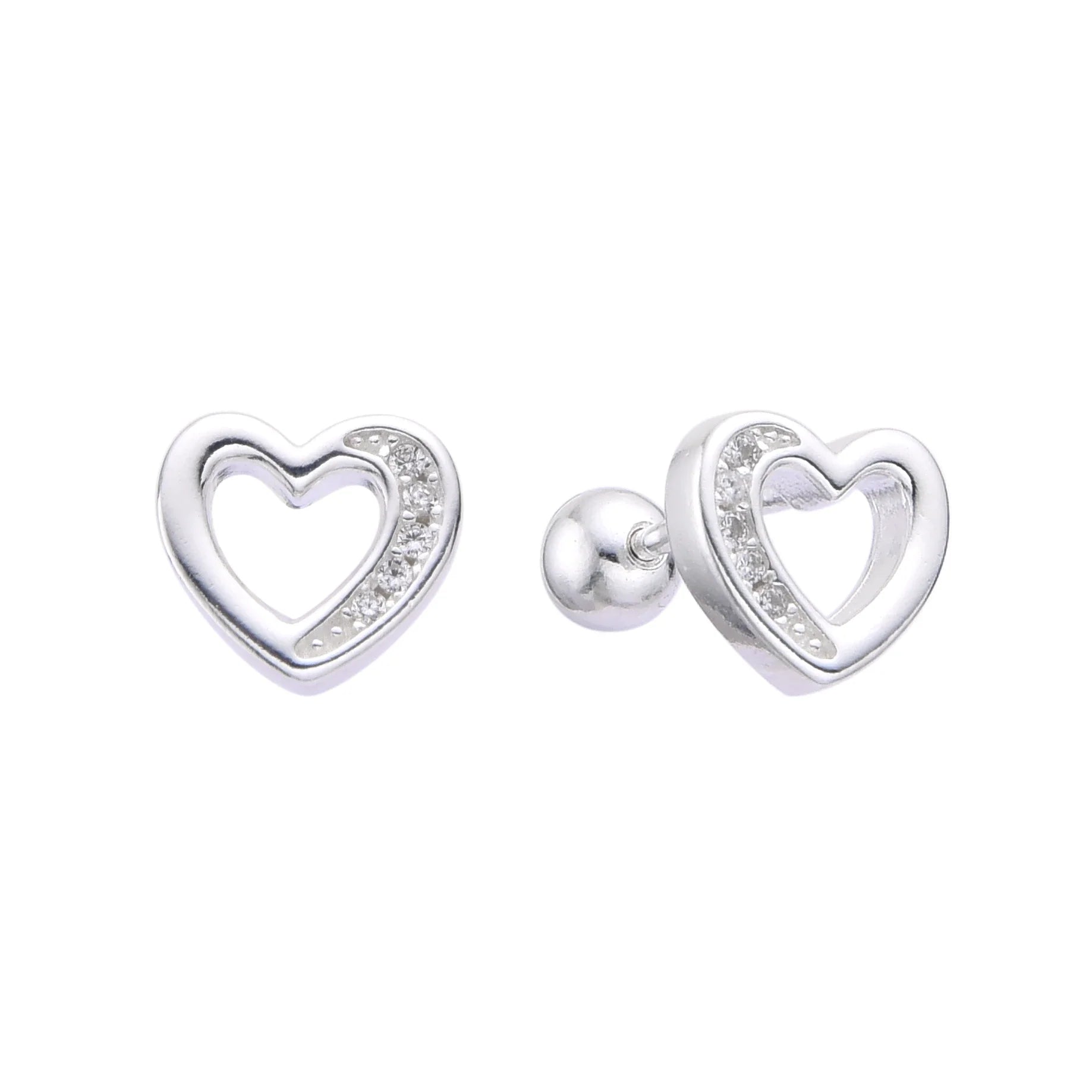 Zarcillos de Rosca de Corazón con Circones en Plata 925