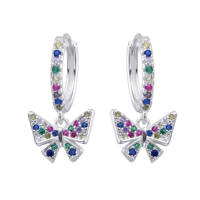 Argollas de Mariposa con Circones de colores 12mm en Plata 925
