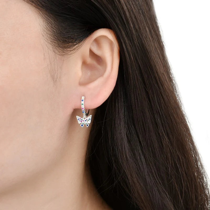 Argollas de Mariposa con Circones de colores 12mm en Plata 925