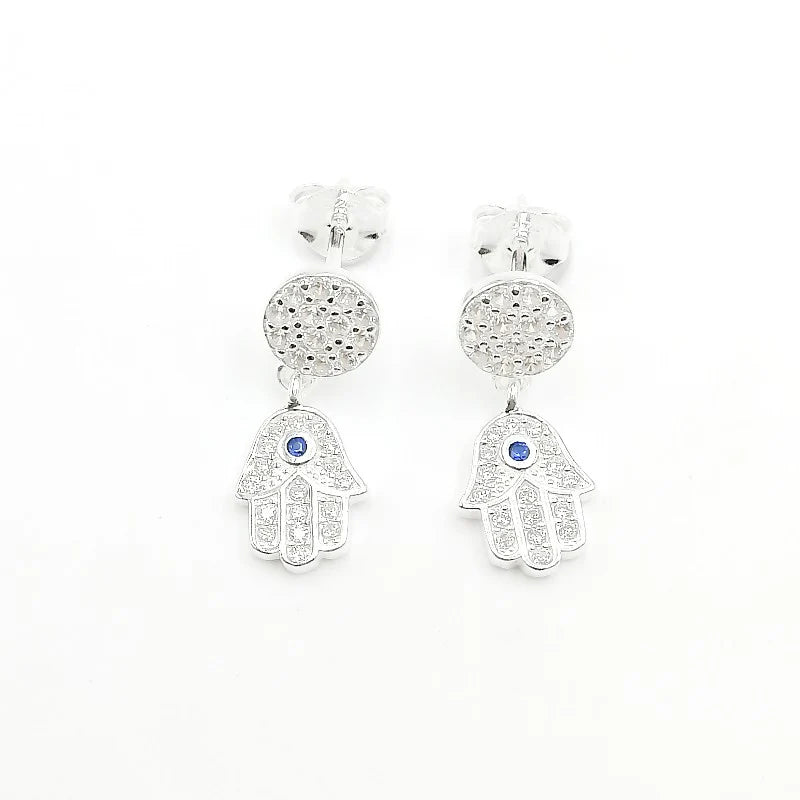 Zarcillos de Mano de Hamsa en Plata 925