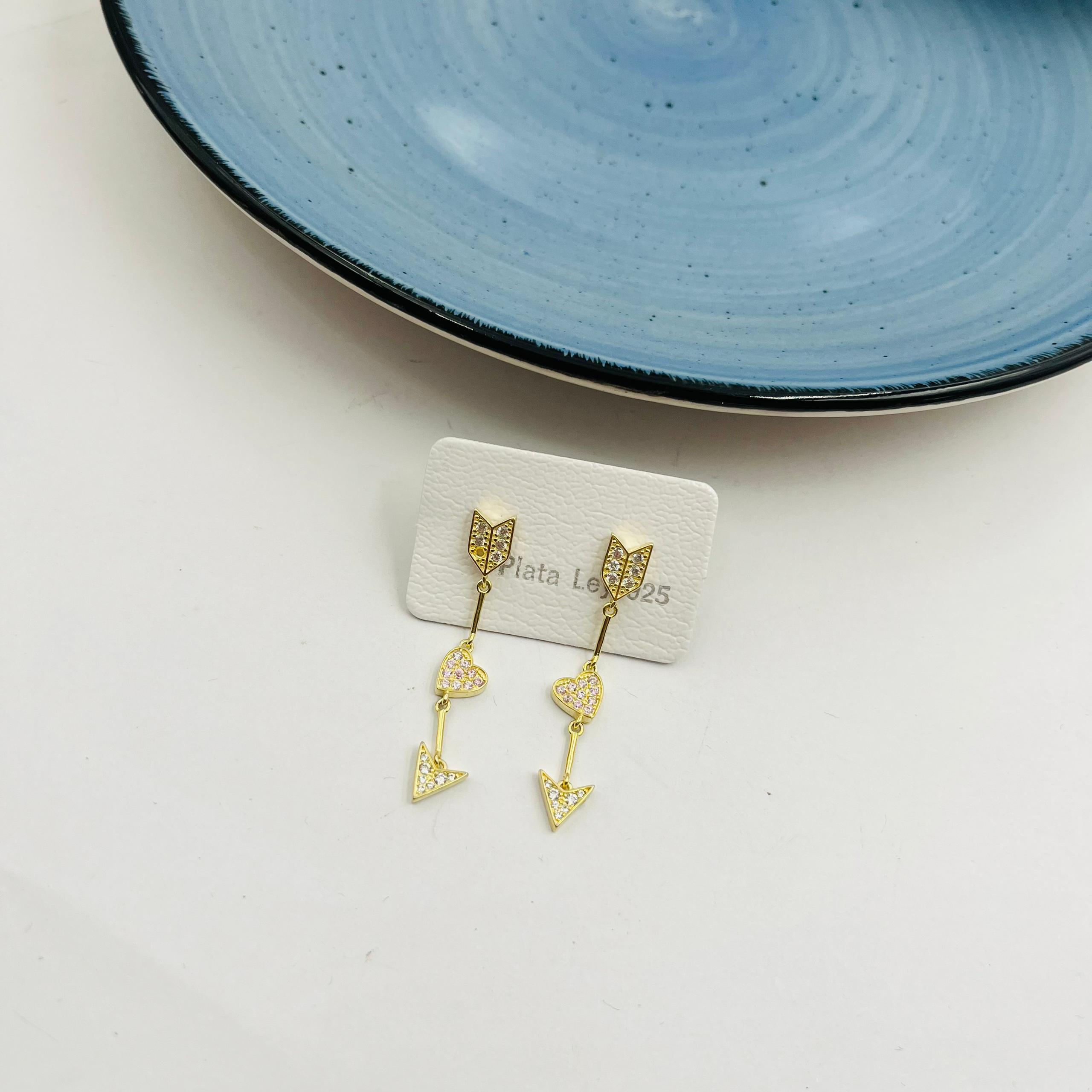 Zarcillos de Corazón en Plata 925 con Baño de Oro