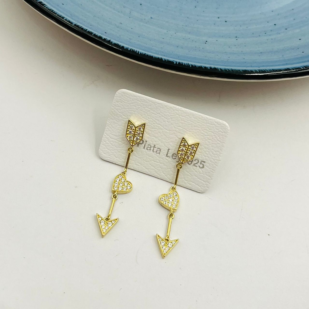 Zarcillos de Corazón en Plata 925 con Baño de Oro