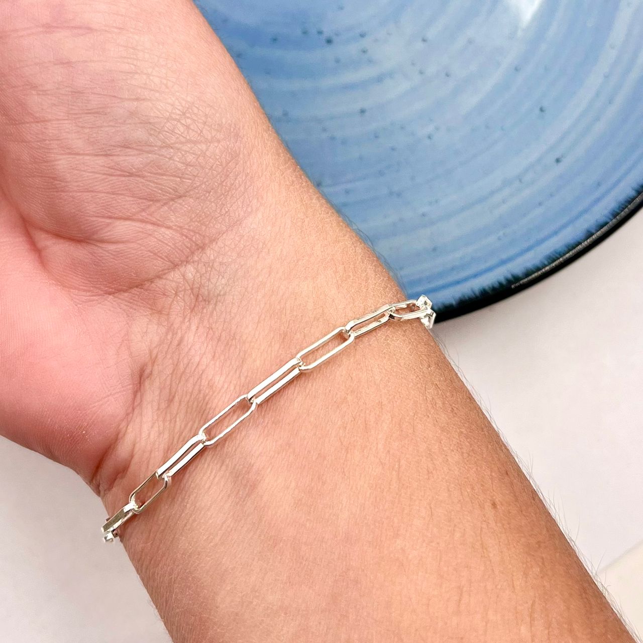 Pulsera Paper Clip De Dama 2mm en Plata 925