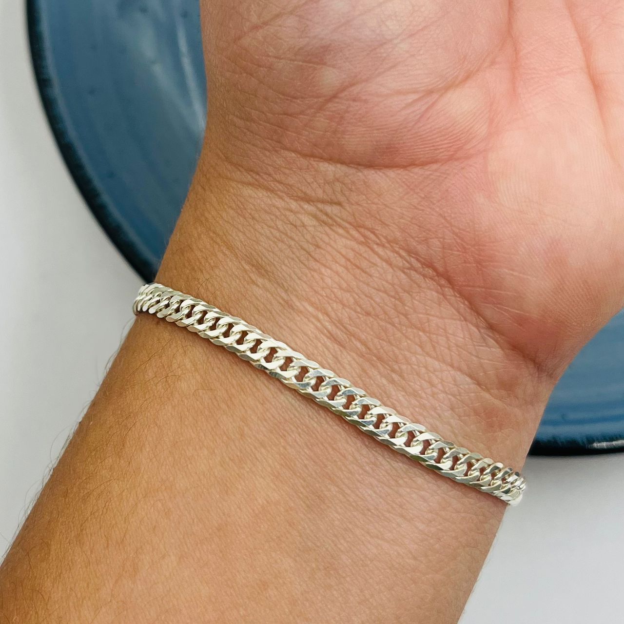 Pulsera Barbada Doble 4mm en Plata 925
